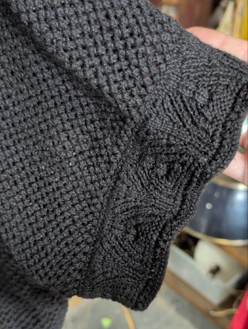 Sag Harbor Black Open-Weave Short Sleeve Cardigan